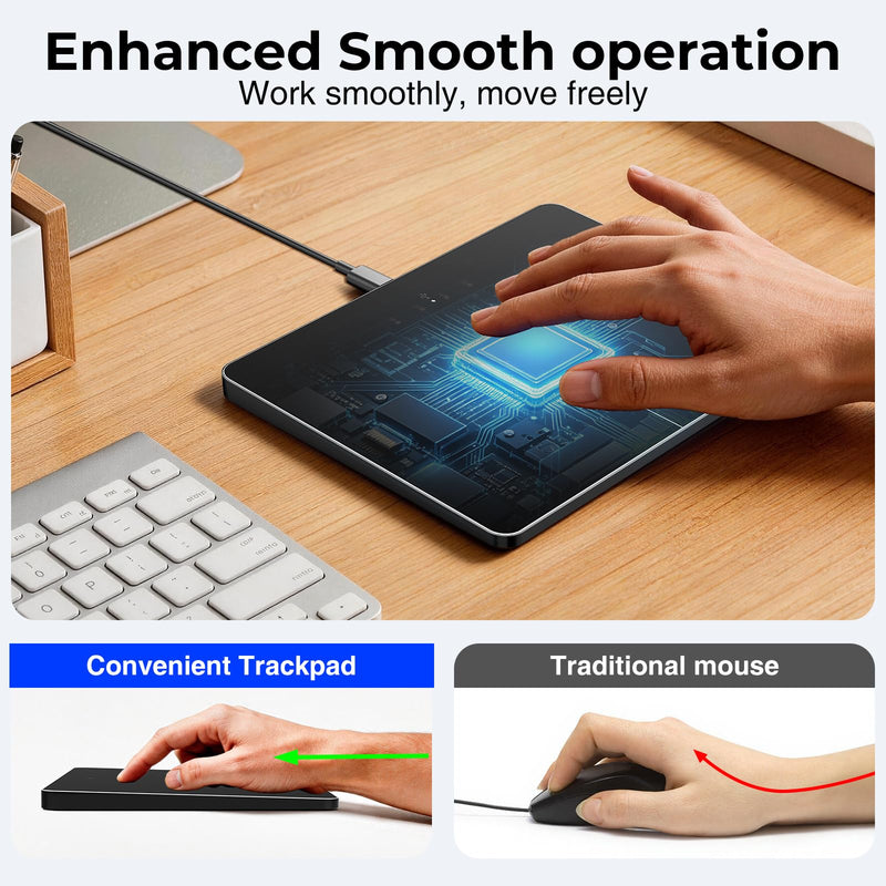 Wired Trackpad for Windows 10/11 – High-Precision Multi-Touch Portable Touchpad Mouse with Multi-Gesture, Ultra-Slim Aluminum Design, Compatibility for PC, Laptop, and Desktop Computers (dark) dark