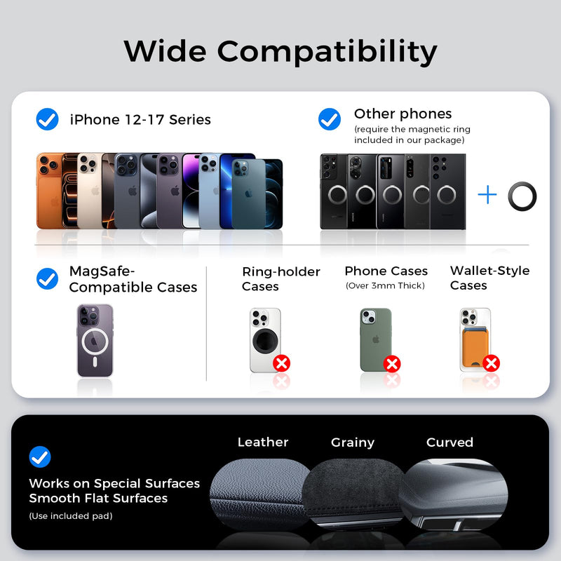 Carbon-Fiber Reinforced Car Phone Holder for MagSafe, 78+LBS Max Grip | 2400gf Strongest Magnetic, 360° Foldable Car Mount Cell Phone Holders for Your Car for iPhone 17-12 All Smartphones Carbon Fiber