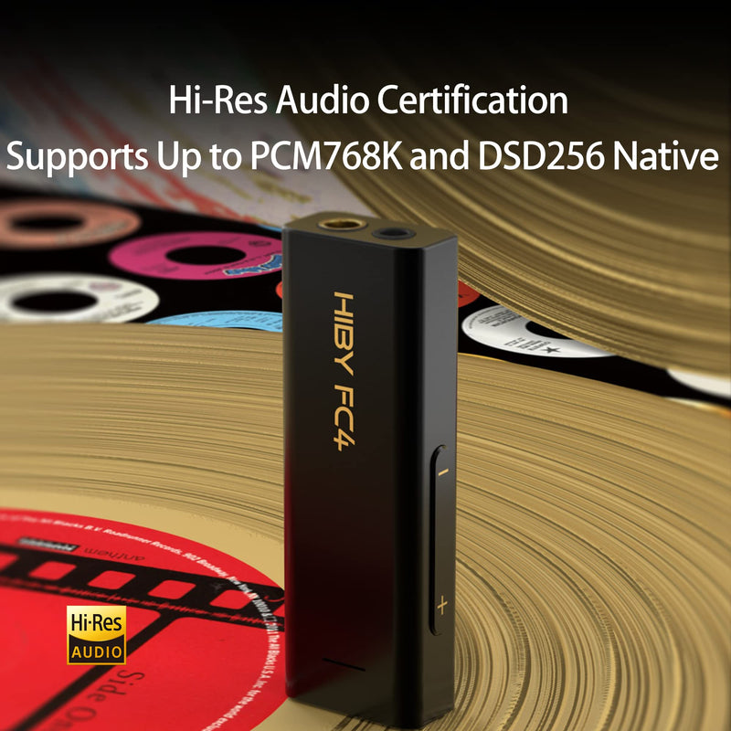 HiBy FC4 Headphone Amplifier Portable DAC with 4.4mm and 3.5mm Headphones Outputs Support MQA16X PCM768K DSD256 High Driving Power for Android/iOS/Mac/Windows Black