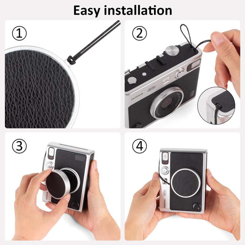 MUZIRI KINOKOO Lens Cap for Instax Mini EVO Camera - with Anti Loss Rope,Aluminium Alloy Retro Design & Soft Flocking Internal,Dustproof Anti-Scratch Lightweight Portable EVO Camera Accessorie-Black Black NEW