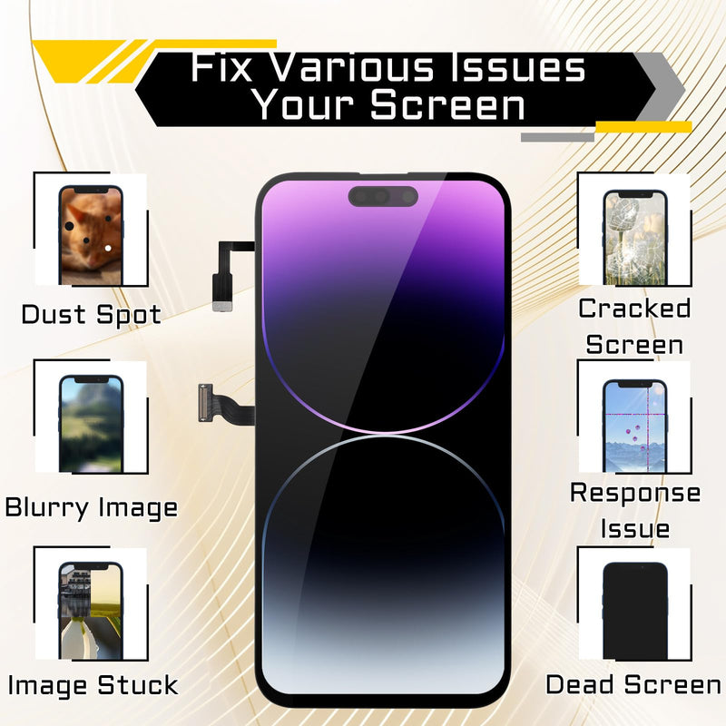 Screen Replacement for iPhone 14 Pro Max with Earpiece 6.7" LCD | Display Digitizer Ambient Light Sensor 3D Touch Full Assembly Repair Proximity Sensor Tools Kit A2894 A2651 A2893 A2896 A2895