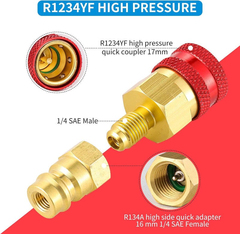 R1234YF Quick Coupler Kit, R1234yf to R134a Quick Coupler Adapter, R1234YF High and Low Side Quick Couplers Kit (R1234YF Adapter + 1PC Can Opener) R1234YF Adapter + 1PC Can Opener