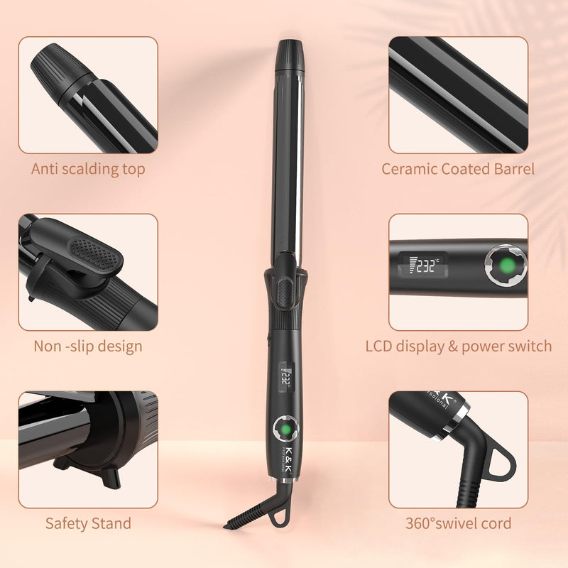 K&K Hair Curling Wand, 32mm Ceramic Titanium Barrel, Digital Display, 50-230°C, 60 Min Auto Shut Off (25 mm) 25 mm