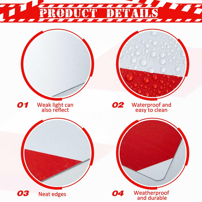 Therwen 4 Pcs Reflective Sign Post Panel 30 x 3'' Aluminum Reflectors for Driveway Entrance Weather Resistant Street Warning Slow Moving Vehicle Sign Post Panel Reflective Road Markers(Red, White) Red, White