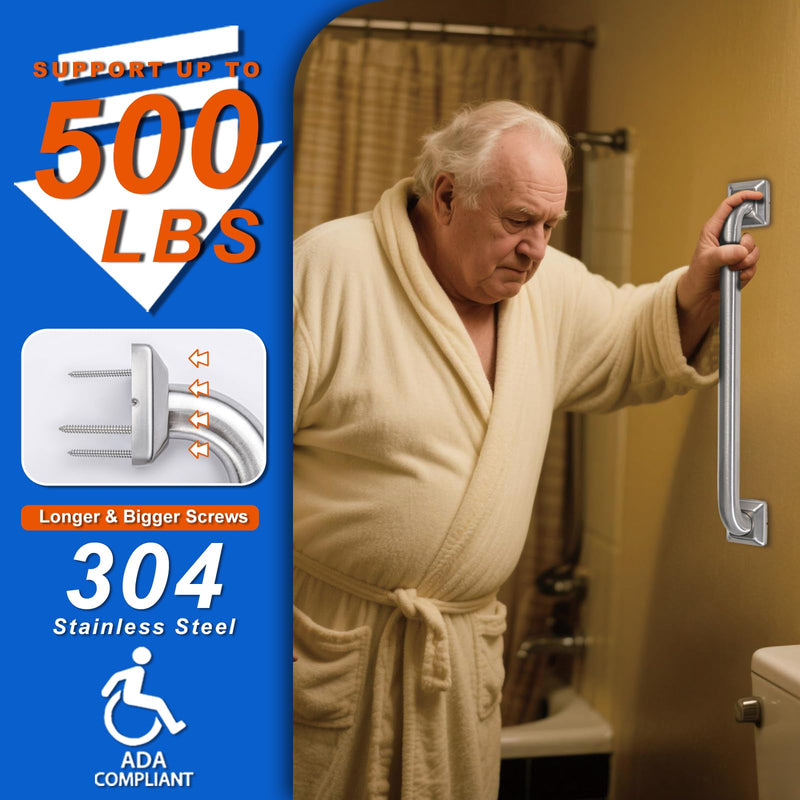 Bathroom Grab Bars Stainless Steel Handrail ADA Compliant 500lbs bathtubs and Showers Toilet Handle Safety for Handicap, Elderly, Disabled, Injury (18 inches) 18 inches