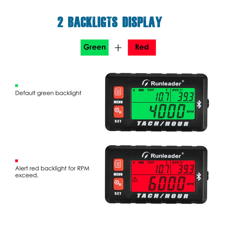Runleader RL-HM058-BT Bluetooth Shunt Tach Hour Meter, Works by Replaceable Battery and DC 12V Power. (RL-HM058-BT 2PCS) RL-HM058-BT 2PCS