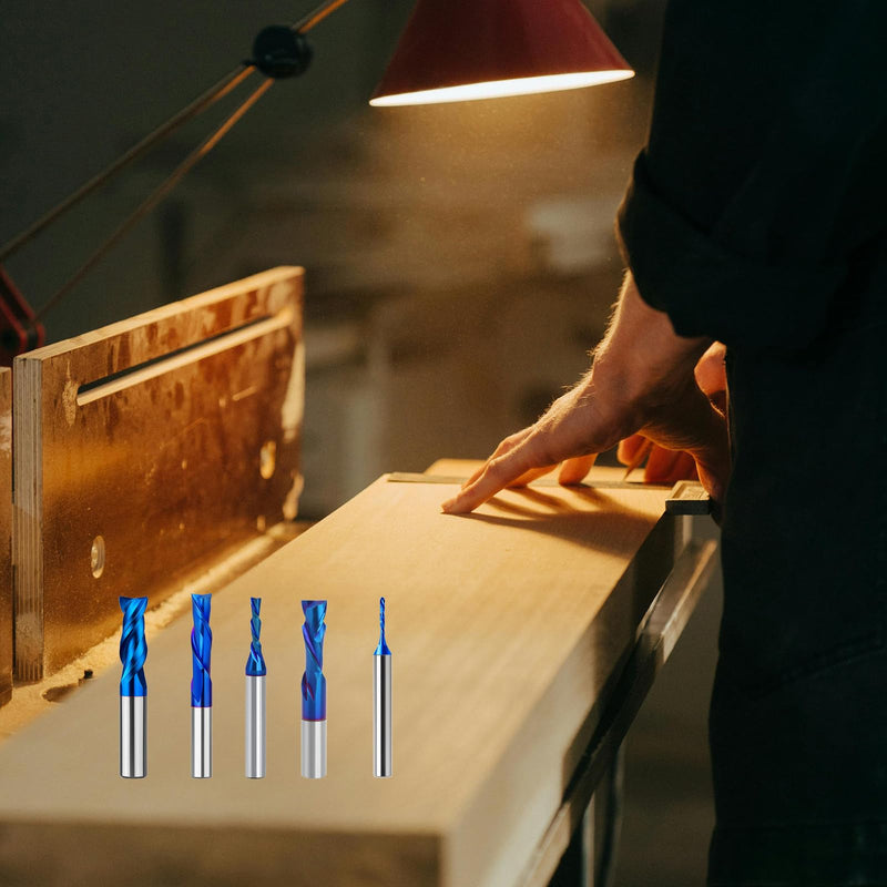 1/4" Cut, 2-Flute Compression Router Bit, 1/4" Shank, 2" Extra Long Cut Length (4" OAL), Blue Nano Coated Solid Carbide Up-Down Spiral for CNC Plywood, MDF 1/4" Extra long (1 pc) Compression Cut