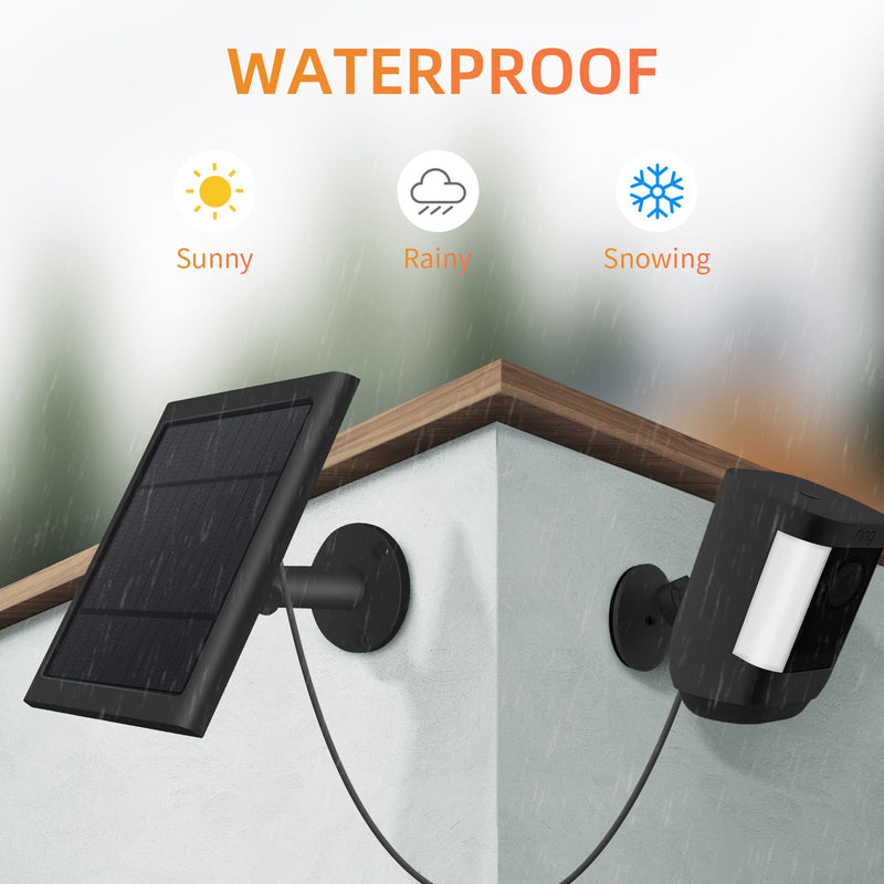 Solar Panel for Ring Camera, 4W Solar Charger Compatible with Ring Spotlight &Stick Up Outdoor Cam Battery, 10FT/3M Long Cable with USB-C to Ring Barrel Plug Adapter, Black 1pc