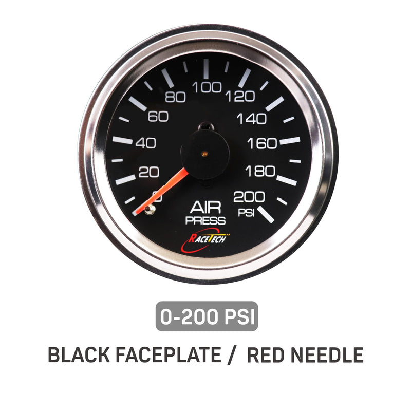 52mm 2-1/16" Mechanical Air Bag Suspension Pressure Gauge Air Suspension Gauge 0~200 PSI 1/8NPT Black Dial Chrome Rim for Air Ride Suspension Systems