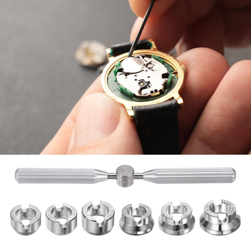 uxcell 5537 Watch Case Opener Dies Set, Alloy Steel Watch Back Cover Remover Repair Accessory with Wrench for Watch Repair Watchmaker, Silver