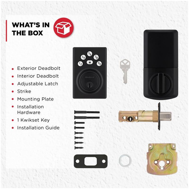 Kwikset 9240CNT-514 Contemporary Powerbolt Electronic SmartCode Deadbolt with RCAL Latch and RCS Strike Matte Black Finish No Size
