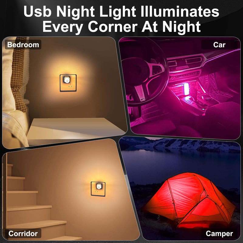 LYCARESUN 2 PCS Car USB Night Light Bulb, Touch Dimmable Car Interior Ambient Lights, Portable Mini USB Retro Glass Bottle Lamp Decorations for Vehicle, Bedroom, Hallway, Camping (Red) red