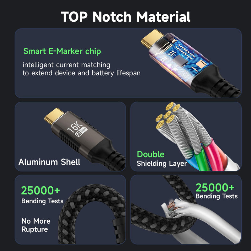 right angle USB-C Cable 3.3FT Compatible With Thunderbolt 5/4,Type C 240W Fast Charging,USB C 16K@60Hz/8K@120Hz HD Video Output for Display,USB 5/4 90 degree Cable 80Gbps Data Transfer for SSD/Dock. 3FT