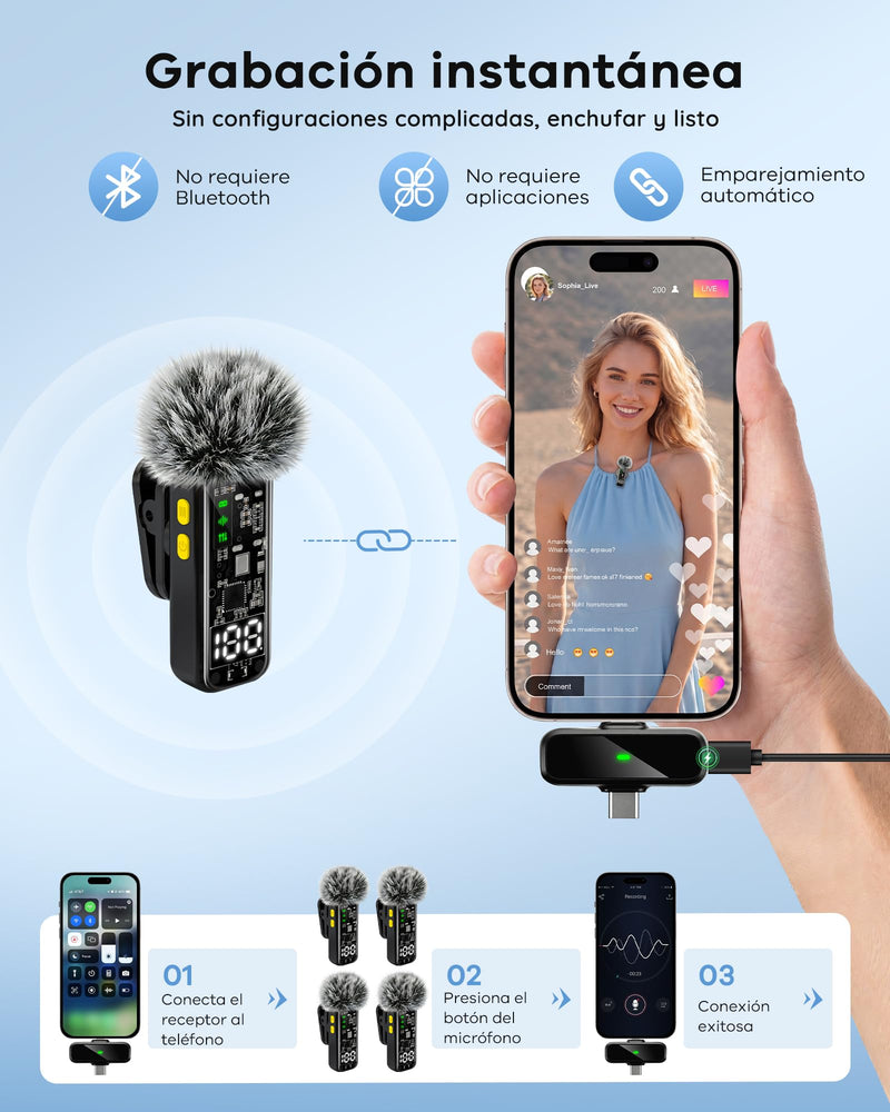4-Pack Wireless Mini Lavalier Microphones for iPhone Android iPad | Noise Reduction & LED Digital Display, Magnetic Mini Mic for Video Recording Vlogging YouTube Podcast Interview Black