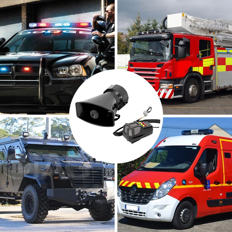 Partol Car Siren Horn 5 Tone Vehicle Siren Speaker with Mic PA Speaker System 12V 100W Emergency Sound Amplifier with Microphone