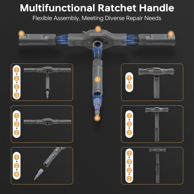 42 in 1 Magnetic Screwdriver Set with Ratchet Handle, Multi Bits Repair Tool Kit for Computer, Furniture, Bike, Watch & DIY, Compact & Portable with Storage Case (Detachable Grey) 42 In 1