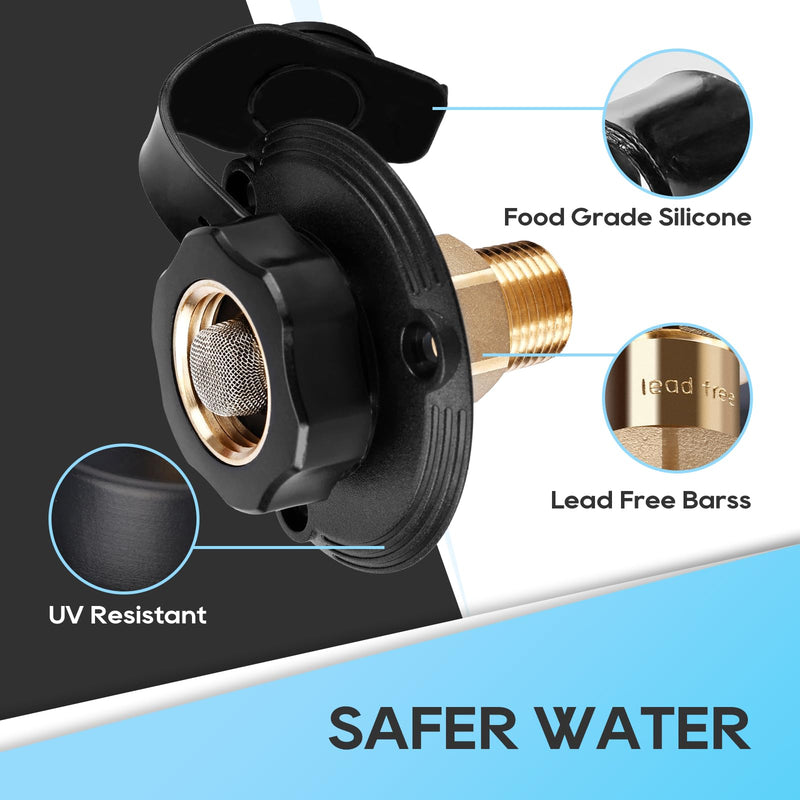 RVGUARD RV City Water Inlet, 3/4" NH Female to 1/2" NPT Male City Water Fill Inlet Flange Brass with Check Valve for RV, Camper, Trailer, Marine (Black S) black