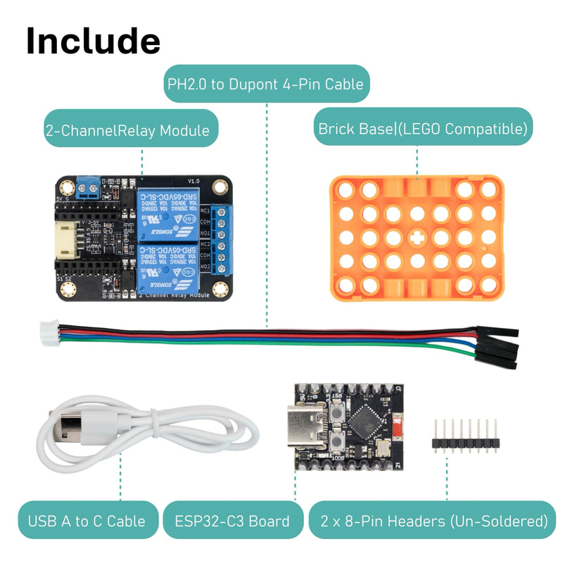 ESP32-C3 Relay Module, 2-Channel Low-Level Trigger Board | Smart Home Relay Expansion Board, Support ESPHome & Home Assistant, USB-C / 5V Terminal Power Options for DIY Remote Control ESP32-C3 + Relay
