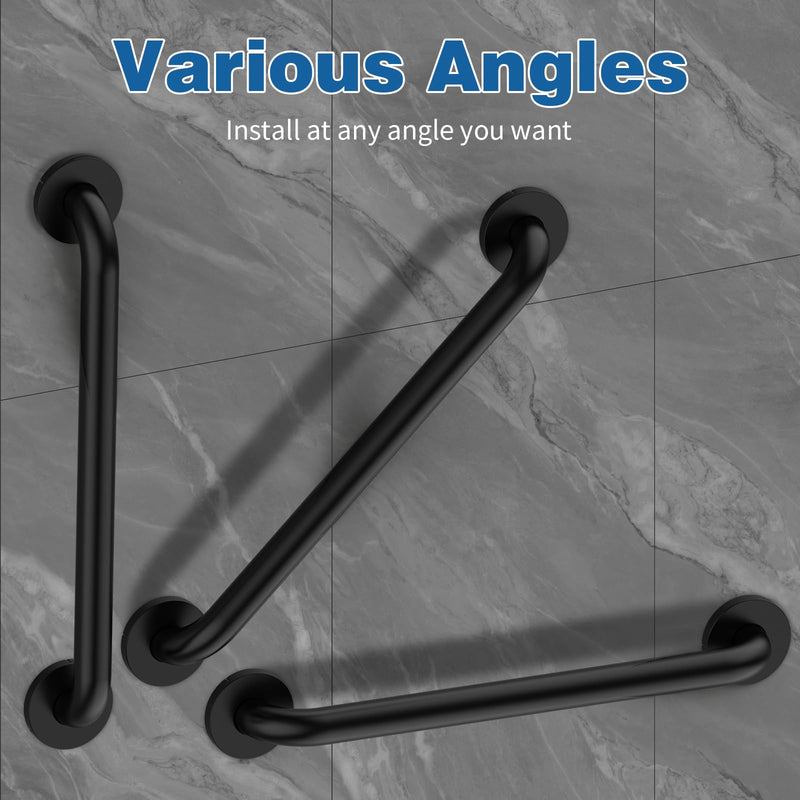Safety Shower Grab Bars for Seniors, Stainless Steel Anti Slip Shower Handle, ADA Compliant Hand Rails, Holds up to 500 LBS Grab Bars for Elderly for Wall (Black, 12 Inches) 12 Inch