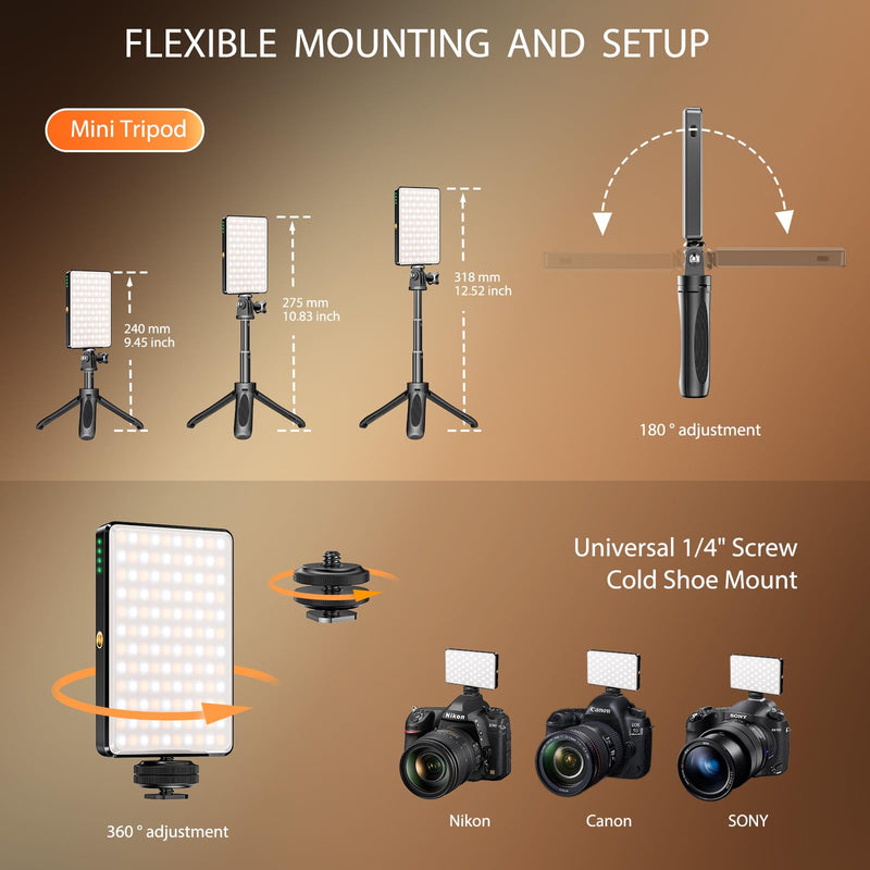 120 LED Video Light, Portable USB Photo Light Dimmable 2500-9000K CRI 95+ 5000mAh Battery with Tripod and Clip, Photo Lamp for Phone/iPad/Laptop/Camera ST120