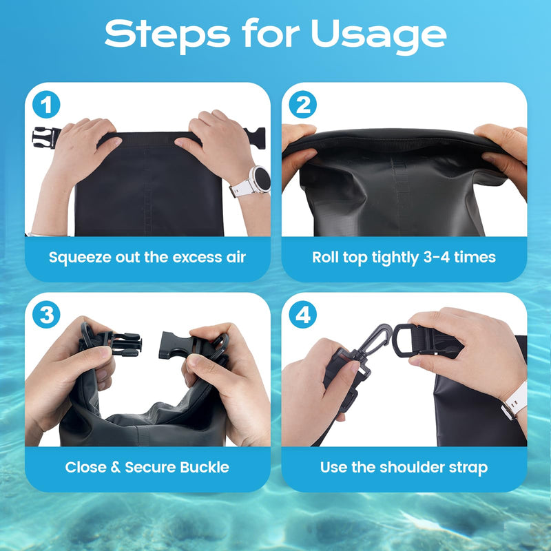 20L Waterproof Dry Bag with Bottle Holder & Mesh Pocket, 500D PVC Tarpaulin Roll Top Dry Sack with Inner Waterproof Adsorption Film, Large Dry Storage Bag for Kayaking, Camping, Beach, Boating Black - [Wirh Phone Pouch] 20L