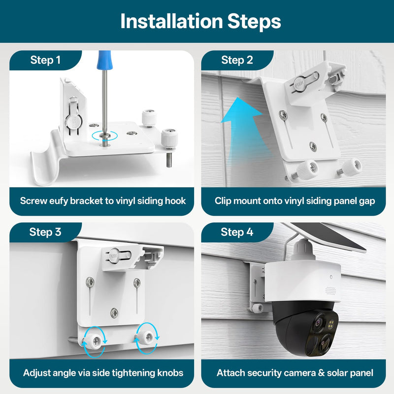 2 Pack Vinyl Siding Mount Compatible with Eufy SoloCam S340 E30 E42 & 4G LTE Cam S330, No Drill Stainless Steel Solar Security Camera Bracket, Rustproof Outdoor Wall Mount Holder 2