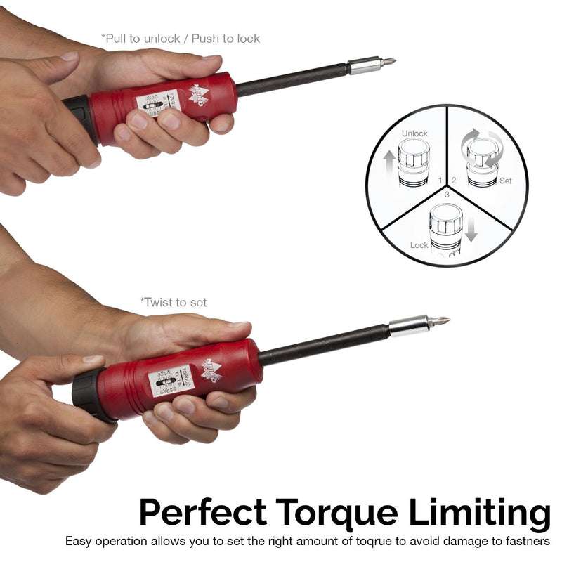 NEIKO 10573B 1/4” Torque Screwdriver Set, 20 Hex Bits, 10 to 50 In-Lbs, Long Shank Screwdriver Torque Wrench, Adjustable Inch-Pound Torque Screwdriver for HVAC and Gunsmiths