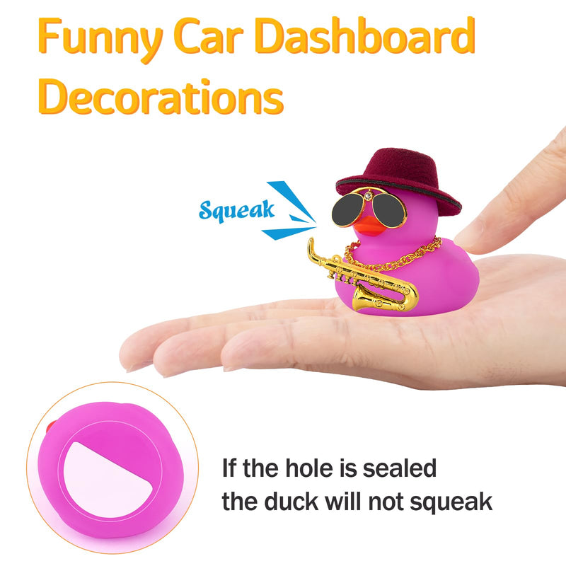 wonuu Car Dashboard Ducks, Saxophone Decor Rubber Duck Car Ornaments with Mini Top Hat Necklace Sunglasses (Light Blue) Glitter Light Blue