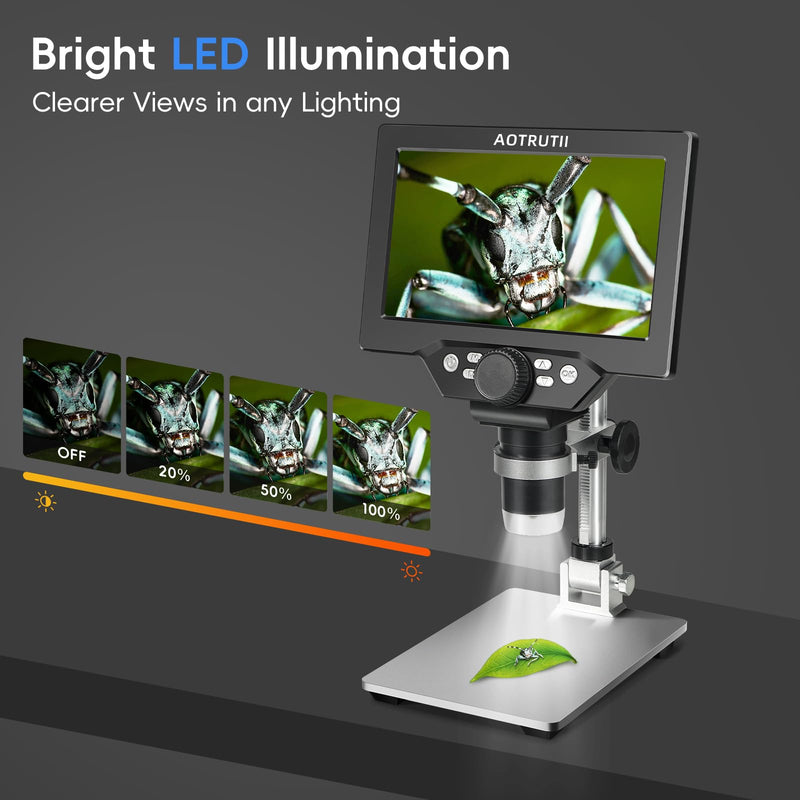7" LCD Digital Microscope 1200X Magnification, 1080P Coin Microscope with Metal Stand | 8 LED Lights & Ultra-Precise Focus | Coin, Stamp, Windows/Mac Compatible