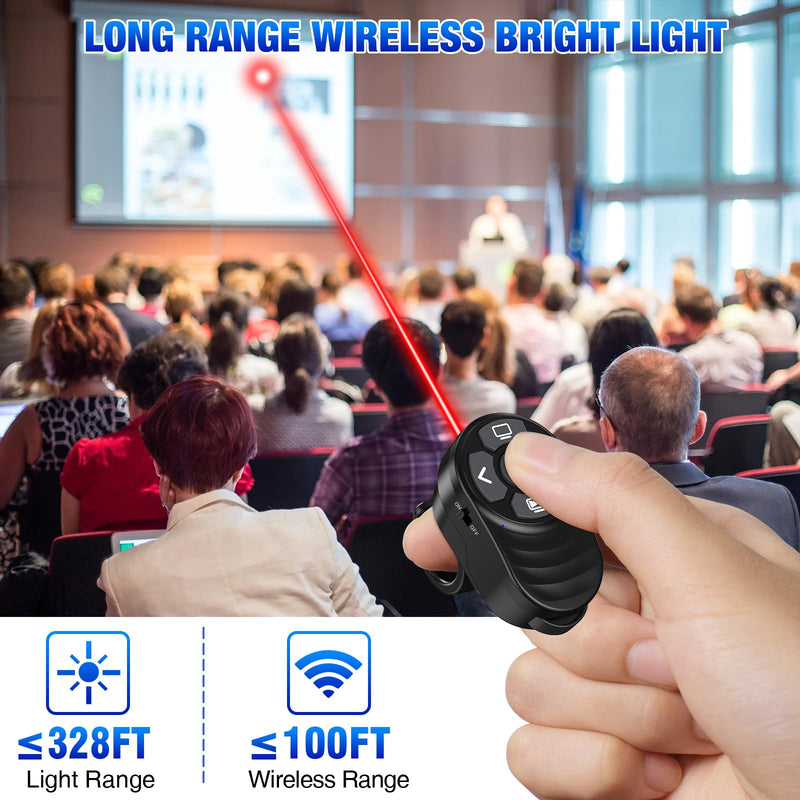 Rechargeable USB Type C Wireless Presentation Clicker, Finger Ring Clicker Powerpoint Clicker with Red Light & Volume Control, Wireless Presenter Remote Pointer for Slide MAC Computer PC Laptop Portable Finger Ring