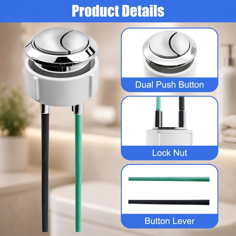 Dual Flushing Toilet Push Button Spare Parts,Top Toilet Button Replacement Compatible with Geberit & Kohler Part, Satin Chrome Toilet Parts with 1.5inch(38mm) Hole in the Toilet Tank Lid 38mm 1-pack