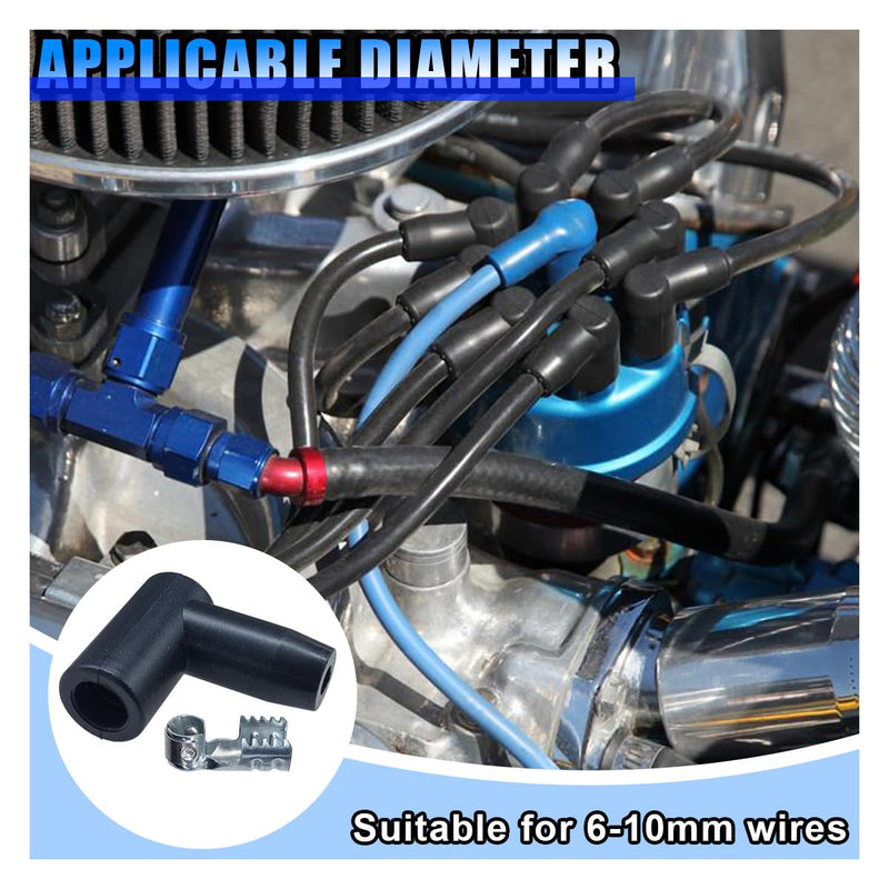 8 PCS Car Spark Plug Boot Terminal Kit, 90 Degree HEI Distributor and Coil Boots Spark Plug Ignition Wires, Heat-resistant Silicone Replacement Accessories Fits 6mm 7mm 8mm 9mm 10mm