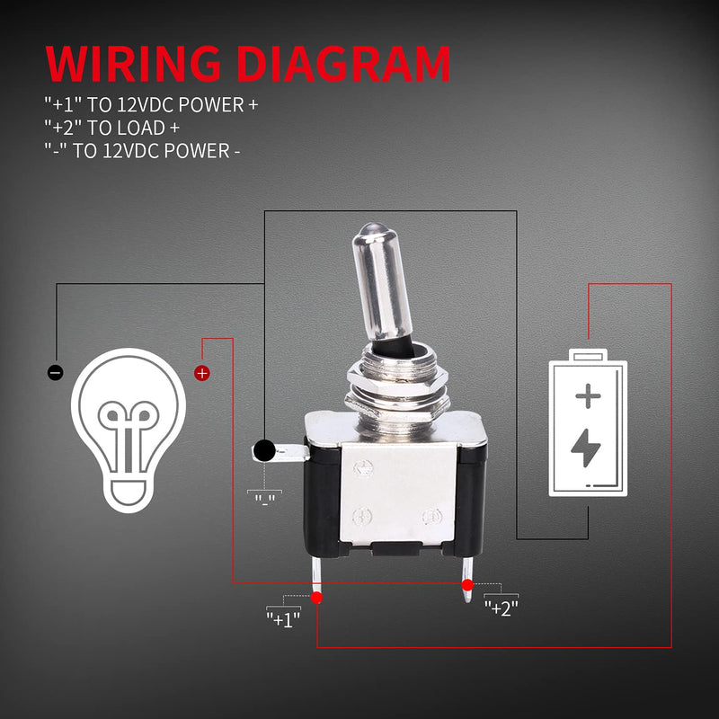 DaierTek Red 12V LED Lighted Toggle Switch with Aircraft Guard Safety Flip Cover 12 Volt DC 20A Heavy Duty Covered Illuminated Lit for Racing Auto Car ATV UTV Golf Cart -2Pack Red LED with Cover