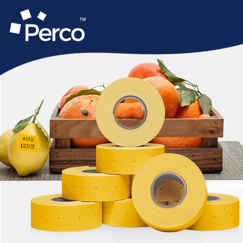 Perco 2 Line Yellow Labels - 8 Rolls, 1 Sleeve, 6,000 Blank Price and Date Gun Labels for Perco 2 Line Price and Date Guns - Made in USA