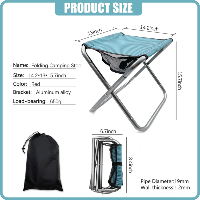 Folding Camping Stool, 16 Inch Tall Portable Folding Stool Aluminum Alloy Lightweight Stool Seat Red Foldable Stool with Carry Bag for Fishing Outdoor Camping Hiking and BBQ Blue