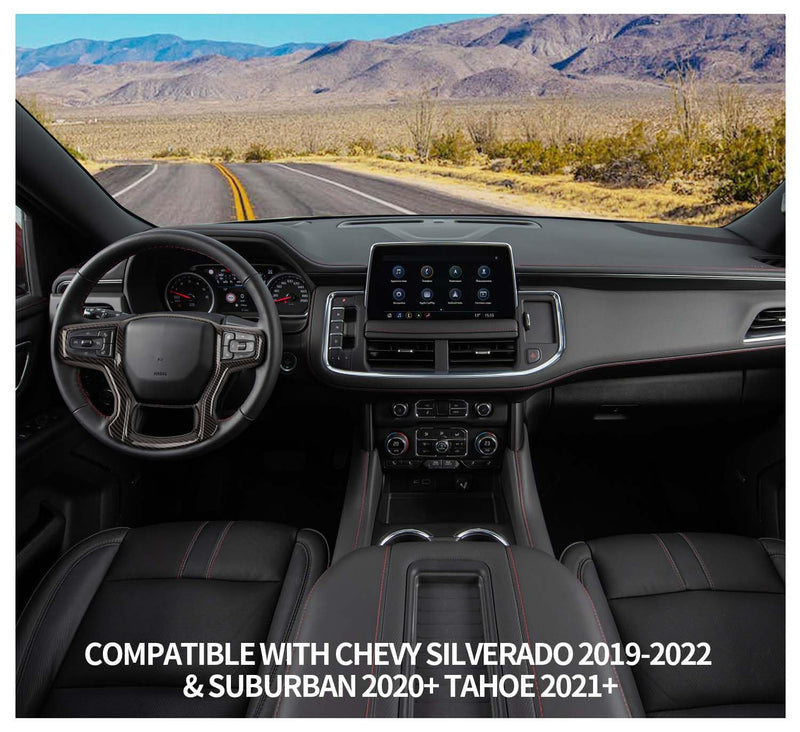 Voodonala for Chevy Silverado Steering Wheel Panel Cover Interior Steering Wheel Accessories Compatible with Chevy Silverado 1500 2019-2024 Suburban 2020+ Tahoe 2021+(1Pc,ABS,Carbon Fiber Black) Carbon Fiber Black 2019+ Model B