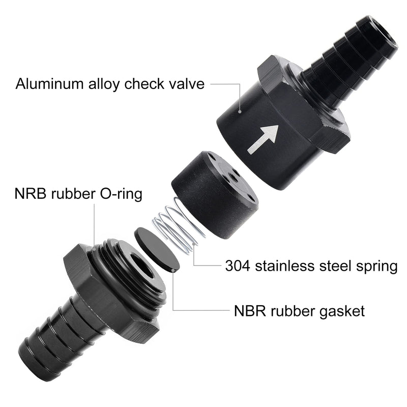 EVIL ENERGY 3/8" Fuel Check Valve One Way Inline Non Return Diesel Gasoline Black(10mm OD,4PCS)