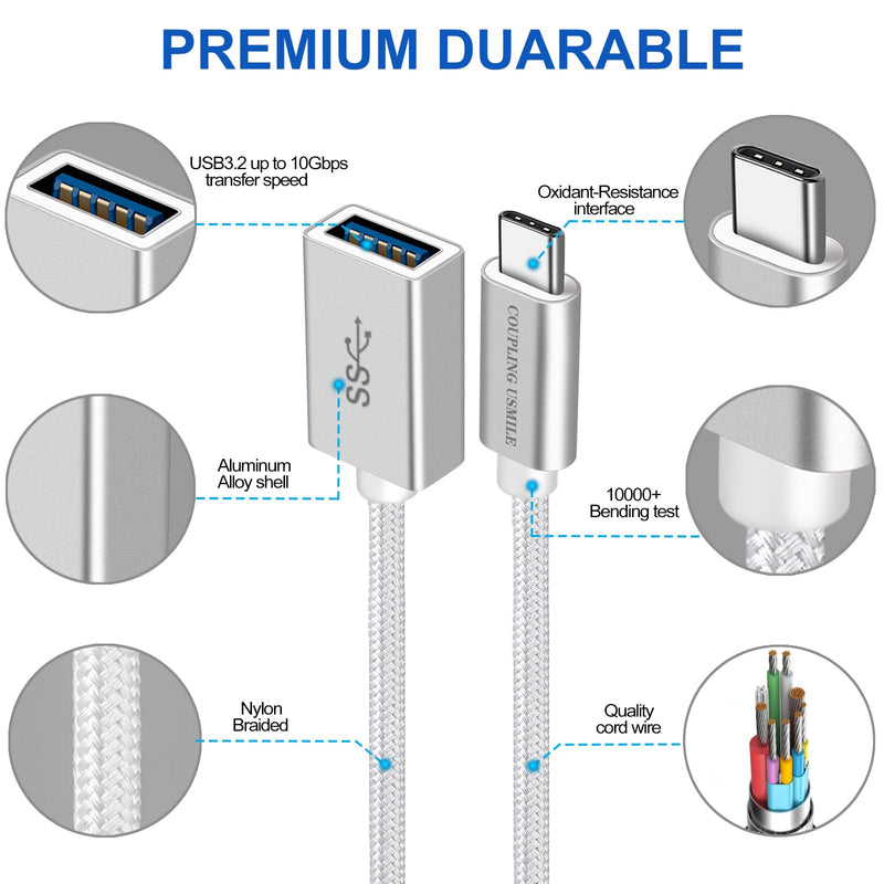 USB C to USB 3.2 Adapter [2pcs Silver], Transfer up to 10Gbps, Type C Male to USB Female OTG Cable Thunderbolt3 to USB Adapter Compatible with MacBook Pro/Air, iPhone 15 Pro Max Plus USB C to USB 2pack-Silver