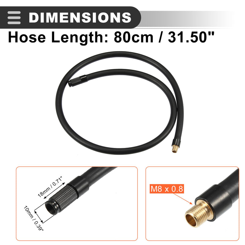 Motoforti Universal Tire Inflator Hose Adapter, Tire Inflator Extension Hose Chuck Adapter Air Pump Tube Tire Valve Connection Pipe, 80cm Length, Copper Rubber, Black, 1 Pc