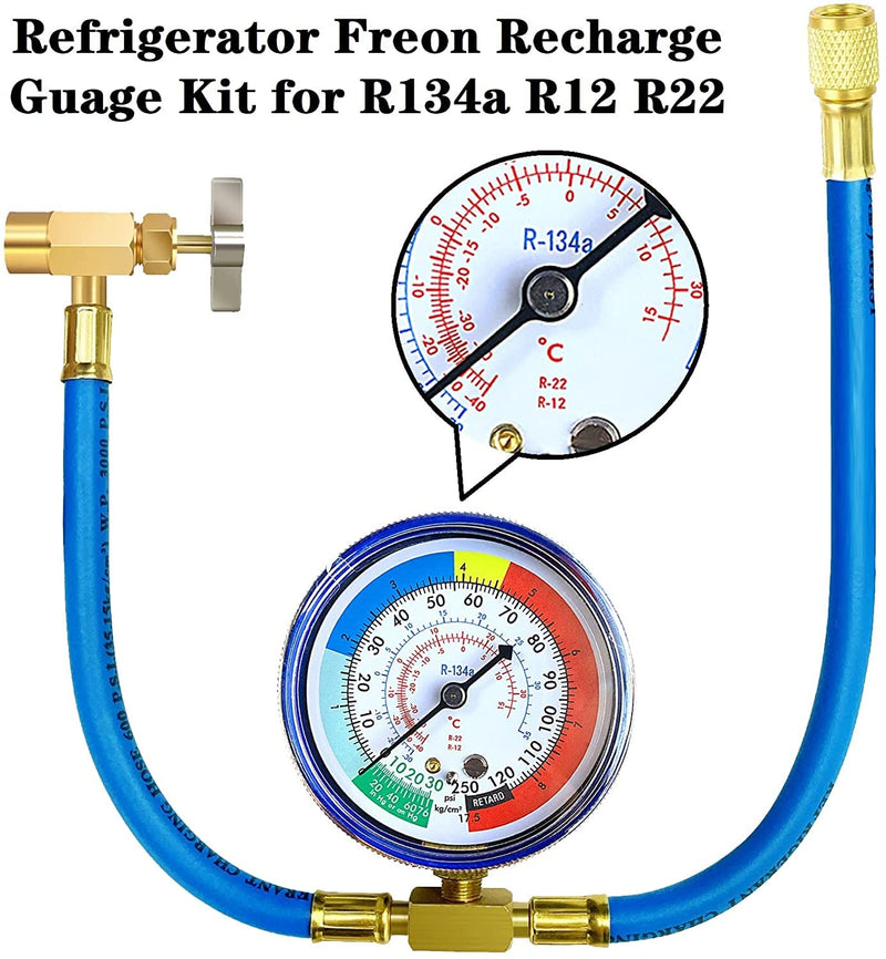 R134A Refrigerator Freon Recharge Hose Kit, R134A AC Refrigerant Charging Hose Gauge, Bullet Piercing Valve Hose Refrigerant Can Tap, R134a Self-Sealing Adapter for Home AC Refrigerant System 4