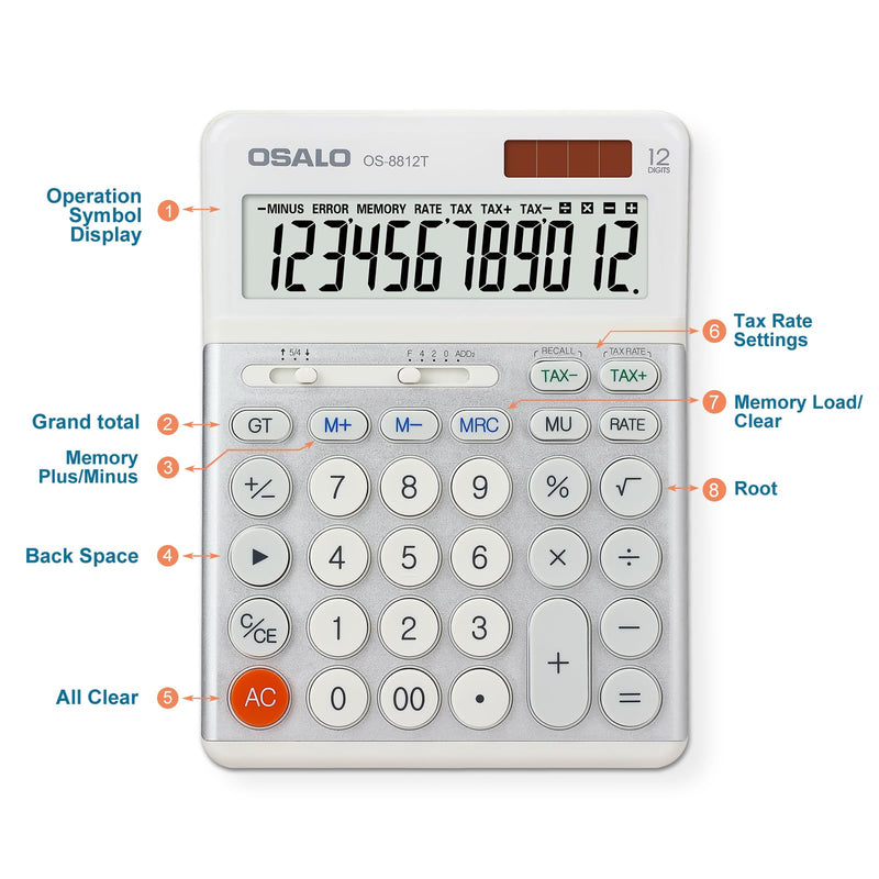 OSALO Scientific Calculator 417 Function 2 Line Desktop Calculators VAT Tax Function Large Display Big Buttons Solar and Battery