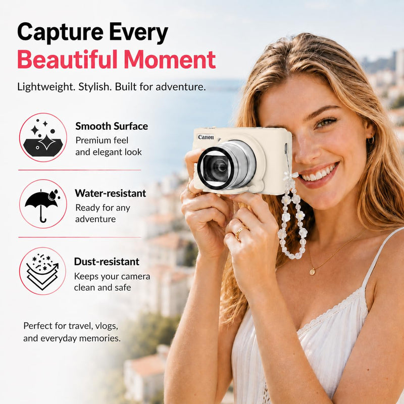 Camera Case for Canon PowerShot SX740 HS/SX730 HS,Soft Silicone Protective Cover with Removable Lens Cap,tempered glass Screen Protector&Wrist Strap,Camera Accessories (Beige) Beige