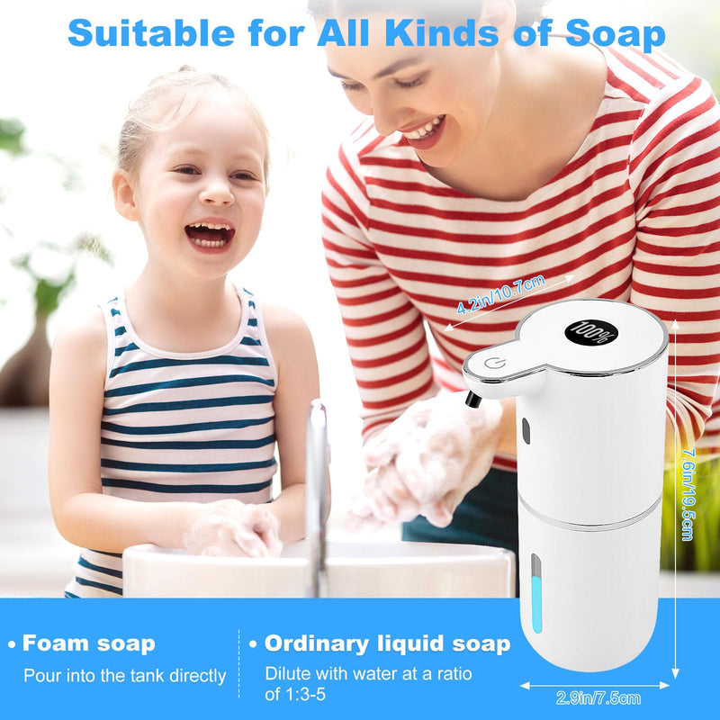 Automatic Soap Dispenser,6-Level Foaming Hand Soap Dispenser,Touchless Dish Soap Dispenser for Kitchen Bathroom,Ipx5 Waterproof,1200mah Rechargeable,12.8oz/380ml,Wall Mount & Countertop White