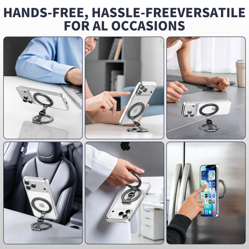 Magnetic Phone Ring for MagSafe Grip [Phone Holder] [Dual-Sided Magnetic] [Magnet Phone Stand Grip Compatible with Car Mounts] Mag Safe Accessory for iPhone 17/16/15/14/13 Pro Max Plus, Grey