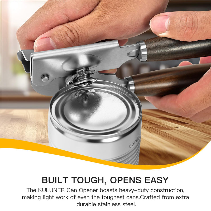 Upgraded Efficient Manual Can Opener - Selected Solid Wood Handle, Sharp and Smooth Blade Edge, Portable Design, Easy-Open Large Knob, Versatile for Various Bottle Caps（Agarwood） Agarwood