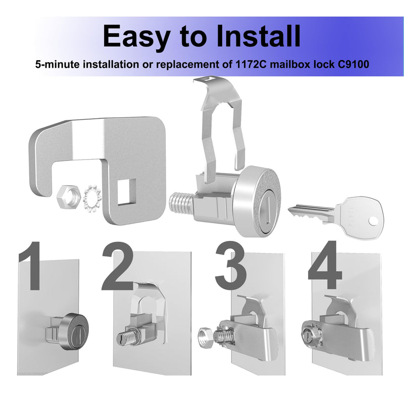 3 Pack Mailbox Locks with Keys Replacement,Mail Box Lock Heavy-Duty Hook Cam C7120 for C9100/C9200 L1172C National USPS Mailbox Lock Replacement, Nickel Finish 3 Pcs Key Different Silver