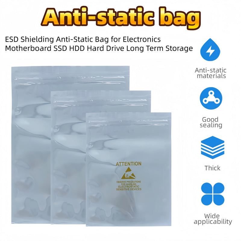 PABCK 20Pcs Large Anti Static Bag Self Seal Antistatic ESD Bag 8.3x11.8inch | Resealable ESD Shielding Bag for Motherboard HDD GPU Anti-static Marking Printed for Computer Accessories Electronic Device 8.3x11.8 inch 20