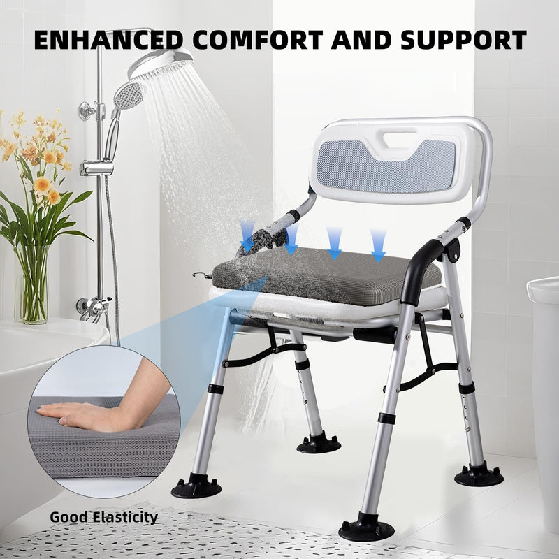Shower Seat Cushion with Non-Slip Silicone Bottom, Shower Chair Cushion for Transfer Benches,Washable 3D Mesh Pad with Hook,Quick Drying Bathtub Chair Pad for Elderly, Pregnancy Grey