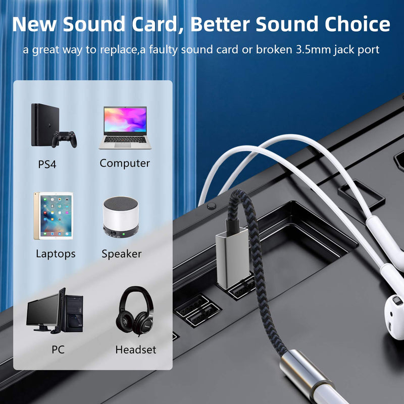 USB to Audio Jack, Morelecs USB to 3.5mm Jack Audio Adapter, USB to Aux Cable with TRRS 4-Pole Mic-Supported USB to Headphone AUX Adapter Built-in Chip External Sound Card for PS4 PC and More -3.3FT