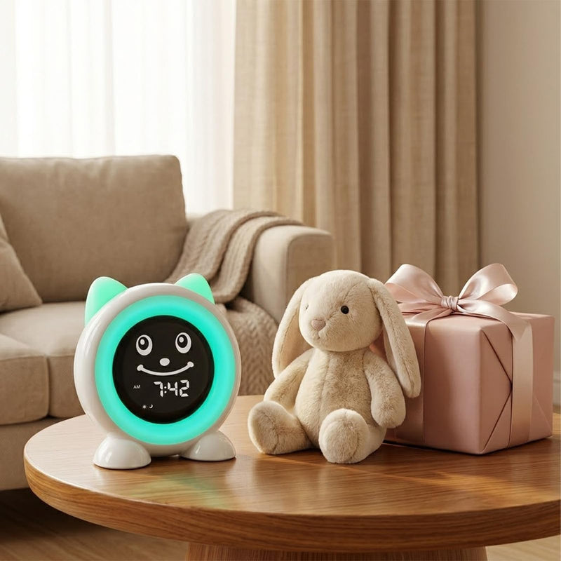 Toddlers Sleep Training Clock, Ok to Wake Clock with Red Green Light,Emoji,Nap Timer, Gift Idea for Toddler Girls Boys White